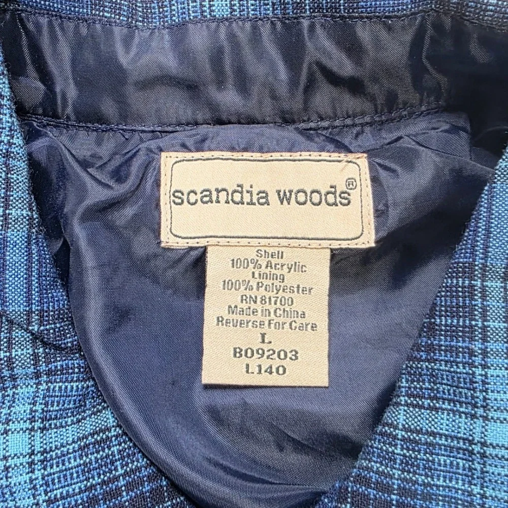 Scandia Woods Full Zip Flannel Shirt Jacket Men's Size L Blue Teal Plaid Lined